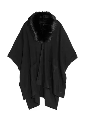 Detachable Fur Collar Ruana