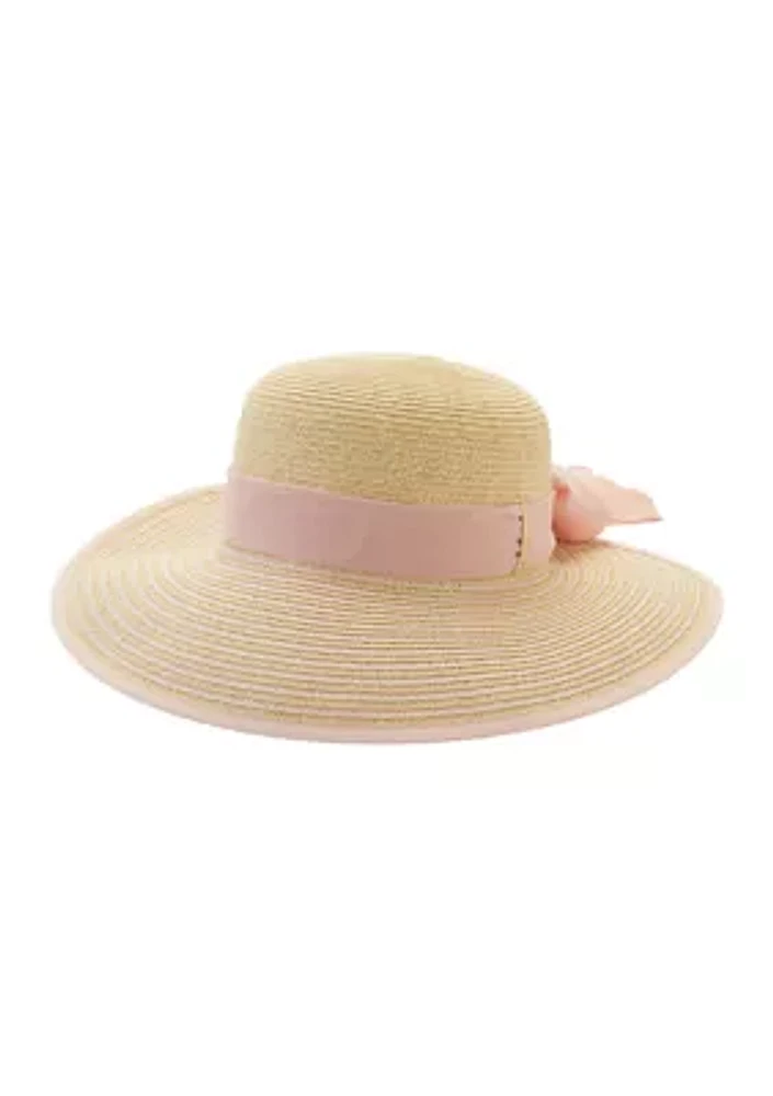 Wide Stripe Framer Hat with Chiffon Bow