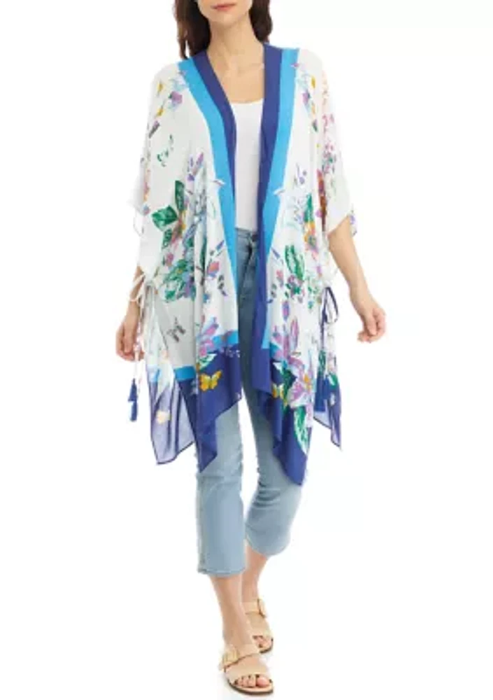 Women's Lily Botanical Print Duster with Tassels