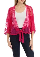 Women's Floral Lace Cropped Tie Front Topper