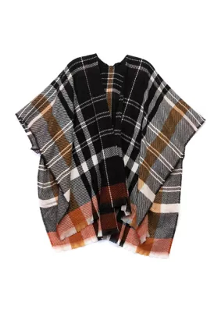 Women's Oversized Plaid Printed Feather Topper