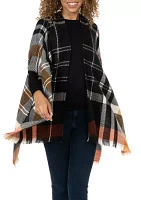 Women's Oversized Plaid Printed Feather Topper