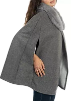 Women's Solid Faux Fur Collared Cape Topper