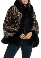 Women's Faux Fur Collar Leopard Printed Topper