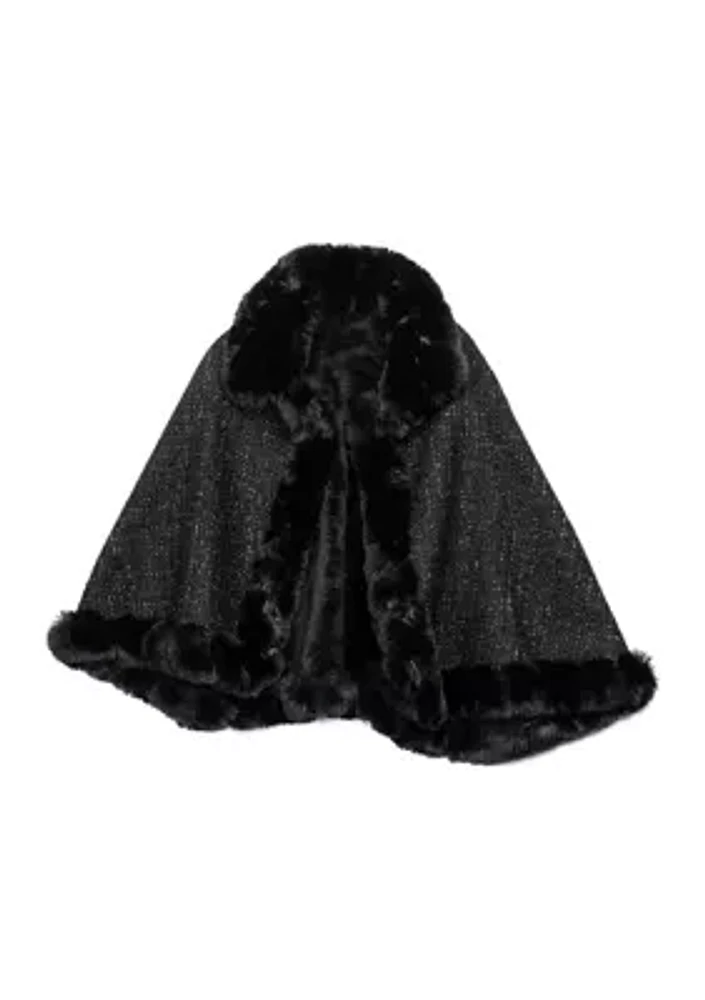 Women's Lurex Tweed Faux Fur Shawl