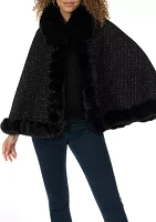 Women's Lurex Tweed Faux Fur Shawl