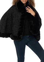 Women's Lurex Tweed Faux Fur Shawl