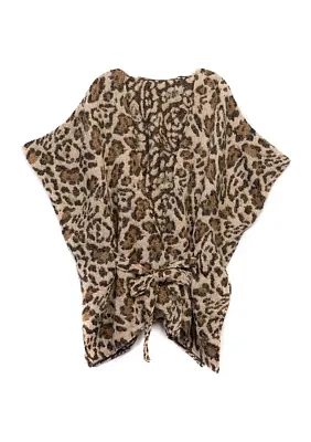 Women's Animal Printed Jacquard Belted Topper