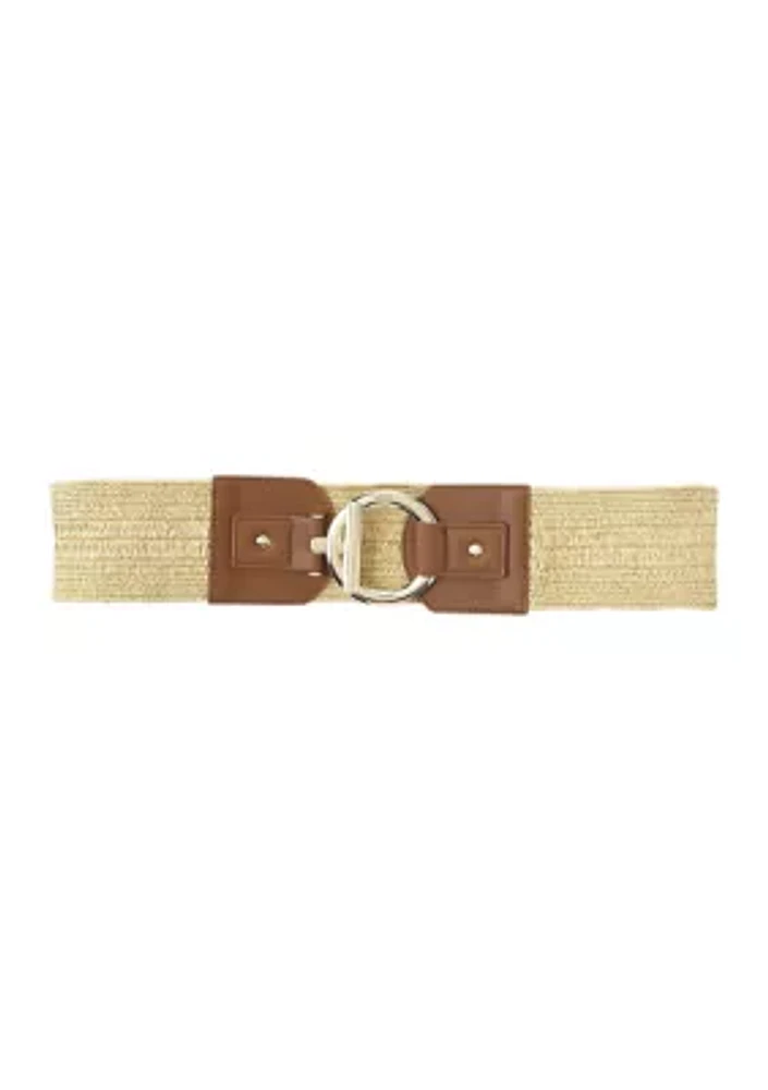 Circle Bar Stretch Raffia Belt