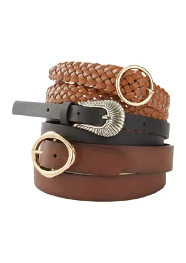 3 for 1 Wide Braided Reversible Belt Set