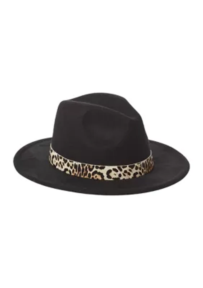 Vegan Leather Animal Print Banded Hat 