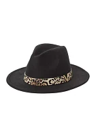 Vegan Leather Animal Print Banded Hat 