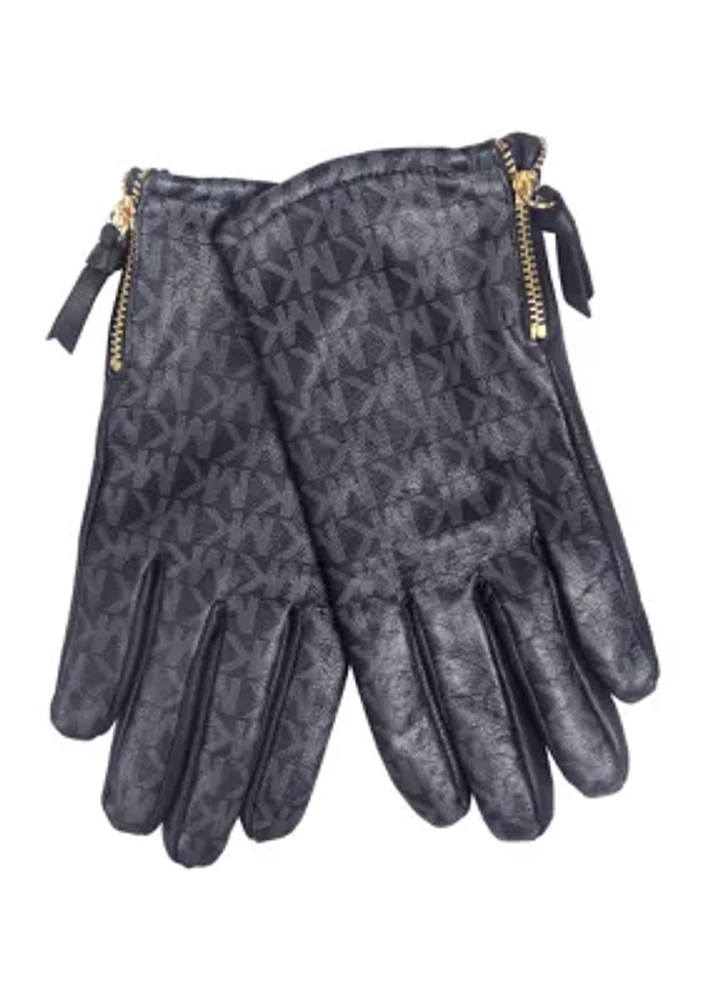 Printed Logo Leather Gloves