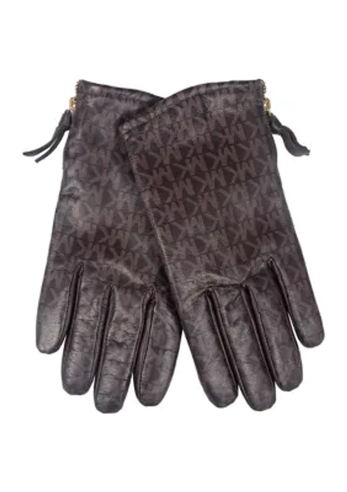 Printed Logo Leather Gloves