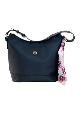 Saffiano Hobo Bag with Rose Print Scarf