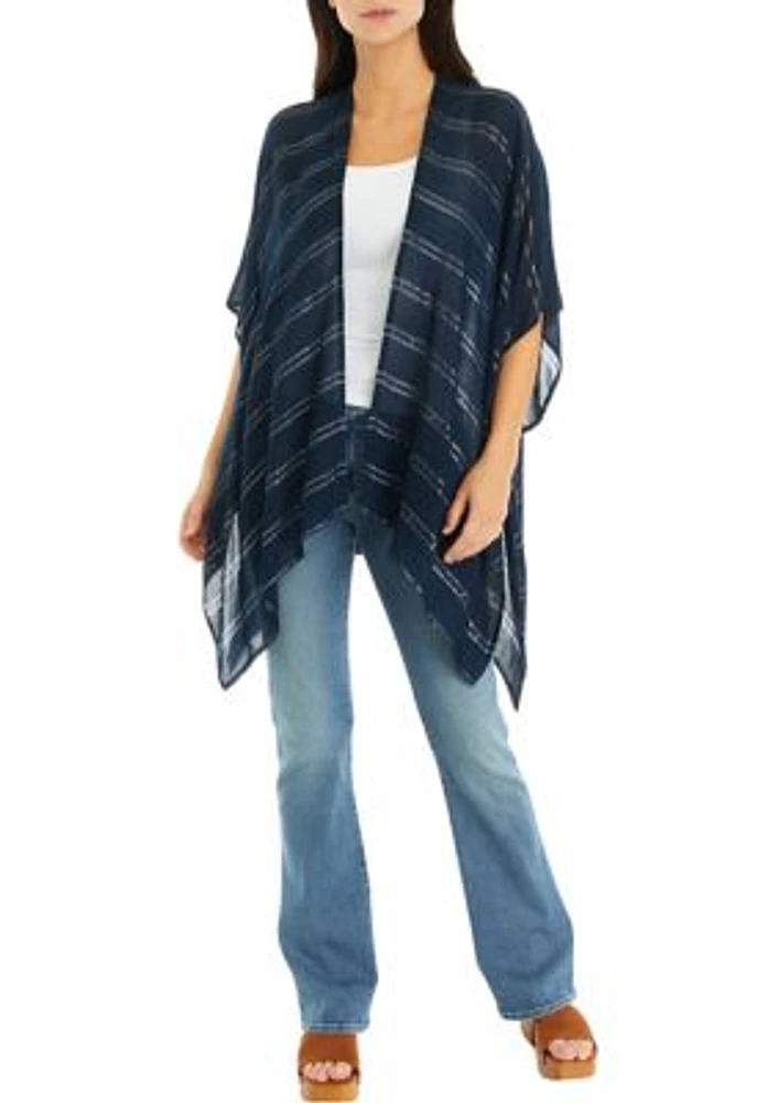 Women's Lurex Sequin Striped Ruana Wrap