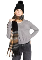 Asymmetrical Plaid Printed Scarf and Beanie Set