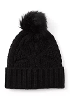 Cable Knit Beanie with Pom