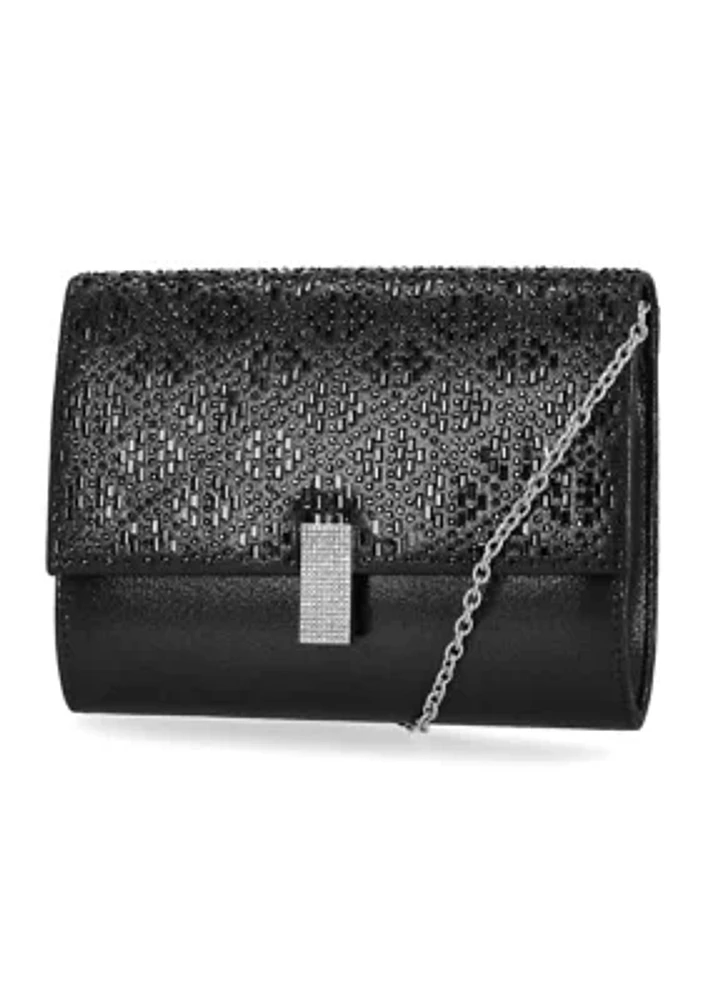 Mandi - Soft Shine Flap Clutch with Stone Pattern