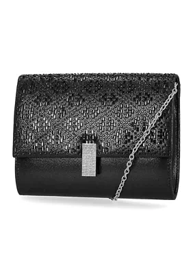 Mandi - Soft Shine Flap Clutch with Stone Pattern