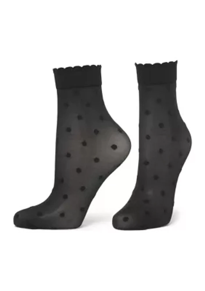 Sheer Dot Anklet Socks with Scallop Top