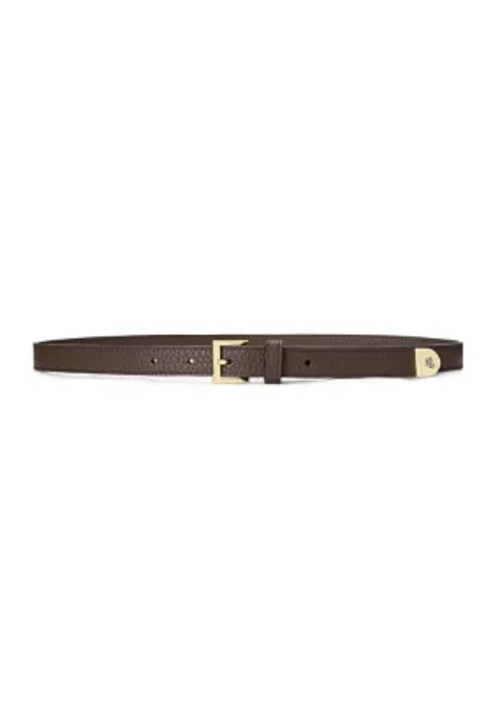 Pebbled Leather Skinny Belt