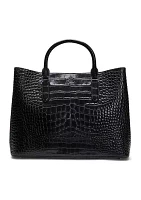 Embossed Leather Large Marcy Satchel