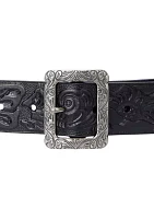 Embellished Tooled Leather Wide Belt