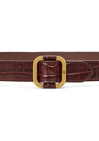 Slide Buckle Crocodile Embossed Leather Belt