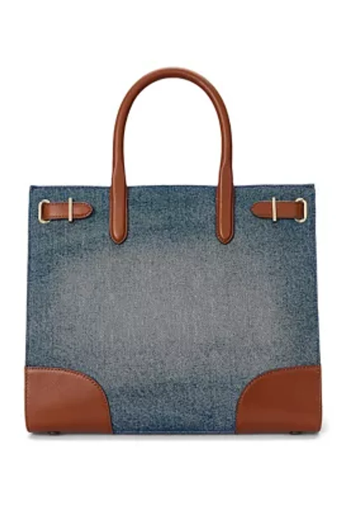 Leather-Trim Denim Medium Devyn Tote Bag