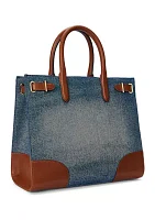 Leather-Trim Denim Medium Devyn Tote Bag