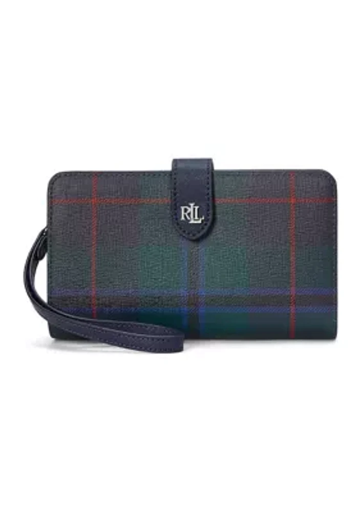 Plaid Crosshatch Leather Tech Wristlet