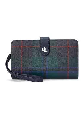 Plaid Crosshatch Leather Tech Wristlet