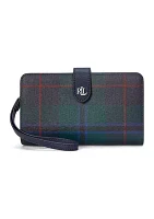 Plaid Crosshatch Leather Tech Wristlet