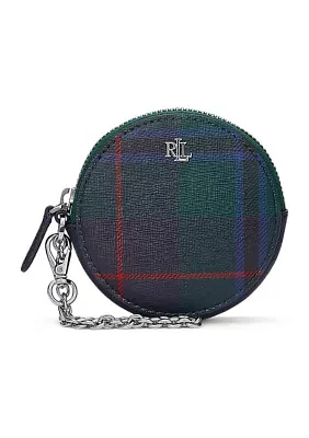 Plaid Leather Small Round Pouch