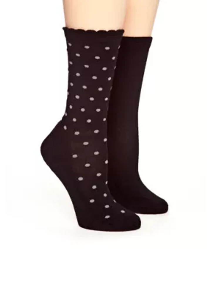 Scallop Top Dot 2 Pack of Socks