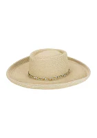 Women's Turned Brim Gambler Hat with Metallic Band