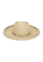 Women's Turned Brim Gambler Hat with Metallic Band