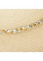 Women's Turned Brim Gambler Hat with Metallic Band