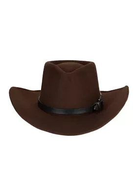 Faux Felt Cowboy Hat with Double Buckle Band