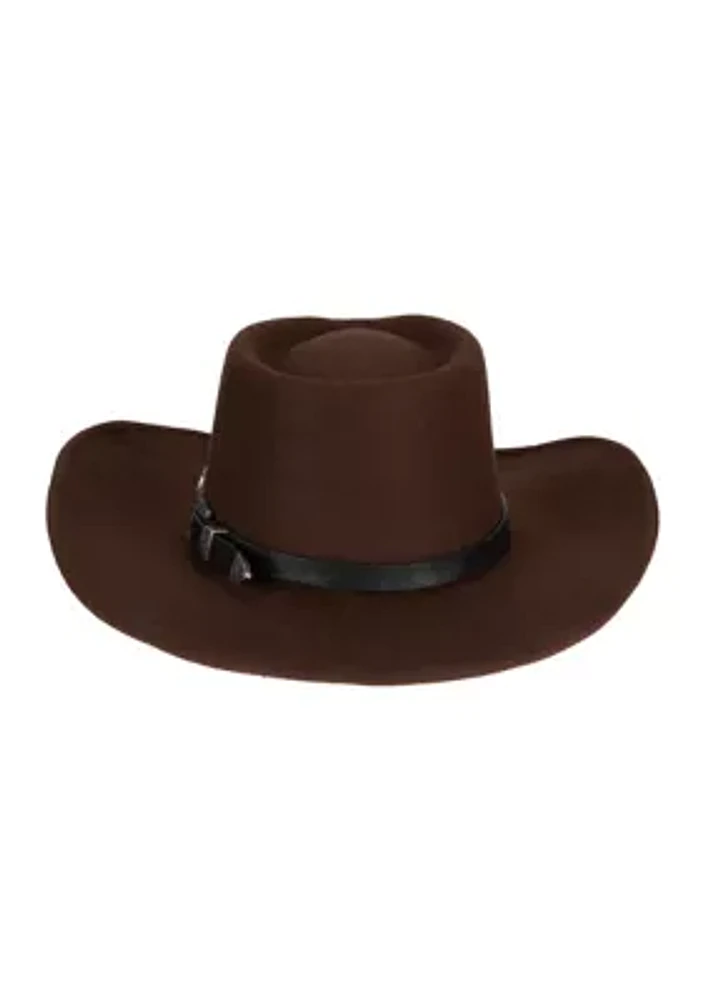 Faux Felt Cowboy Hat with Double Buckle Band