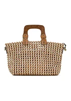 Lorina Woven Tote with Wooden Handle