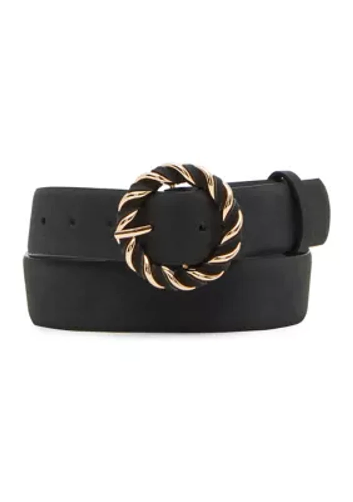 Twisted Buckle Faux Suede Belt