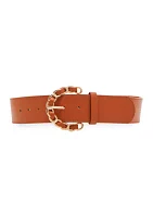 Chain Link Buckle Suede Stretch Waist Belt