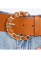 Chain Link Buckle Suede Stretch Waist Belt