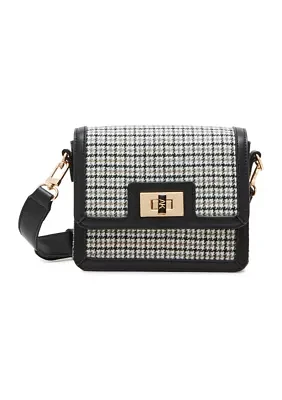 Houndstooth Flap Crossbody with Trim 