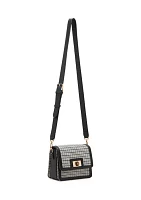 Houndstooth Flap Crossbody with Trim 