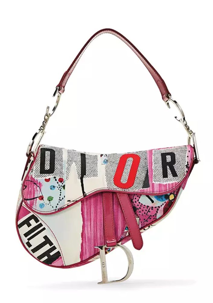 Saddle vintage silk handbag Dior Red in Silk  16230144