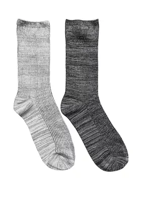 Bamboo Ribbed Knit Crew Socks - 2 Pack