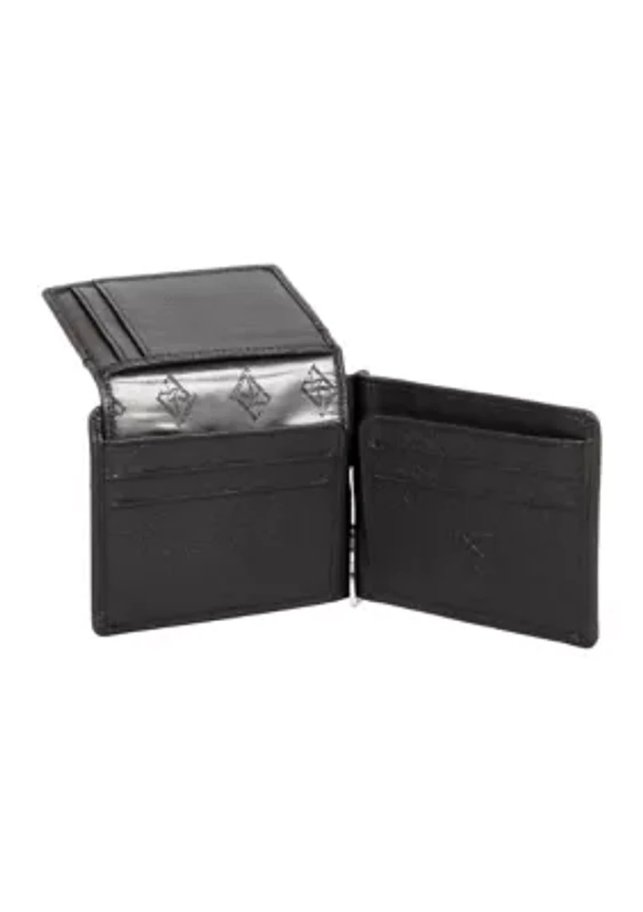 RFID Blocking Leather Money Clip with Card Insert